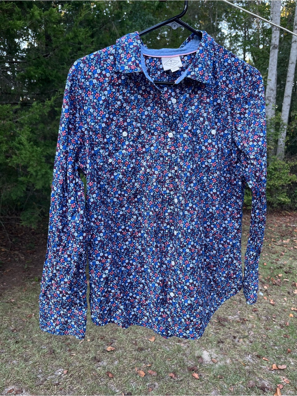 St. John's Bay Navy Blue Floral Button-Down Shirt